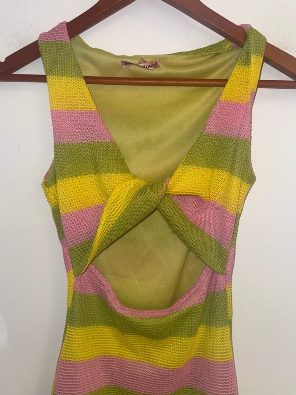 Bailey Rose Twist Front Cutout Mini Dress Striped Knit Pink Green XS - Picture 4 of 11